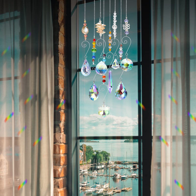 Rifny Crystal Suncatchers  RIFNY Hanging Crystals Ornament Sun Catcher with Chain  9 Pack Glass Beads Ball Prisms Pendant Rainbow Maker for Window Home Office Garden Decoration - Image 3